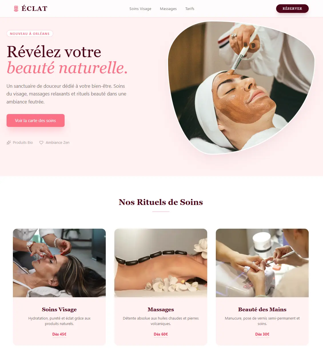 Exemple de création de site web pour salon de beauté à Orléans